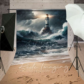 Aperturee - Aperturee Natural Ocean Waves Stormy Lighthouse Sweep Backdrop